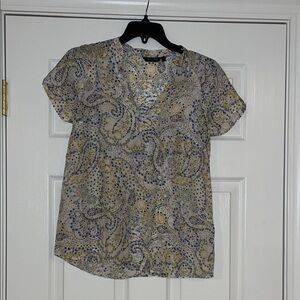 Massimo Dutti Blue and Yellow Patterned Silk Blouse
